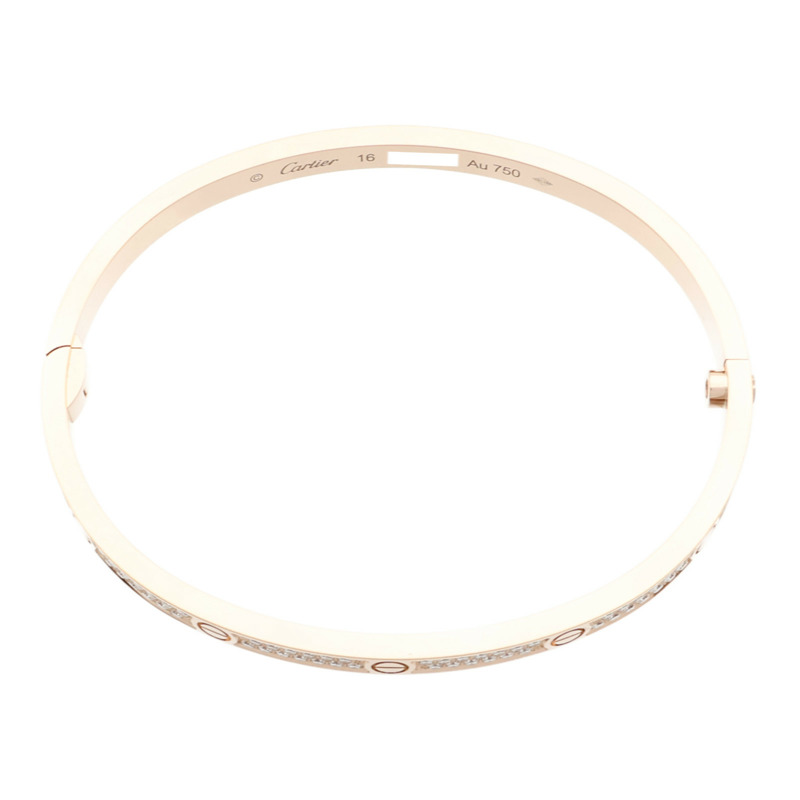 CARTIER 18K玫瑰金Love Bangle SM Paved鑽石手鐲Cartier#16-4