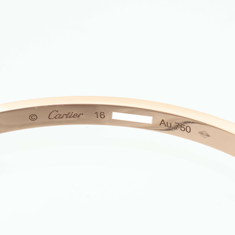 CARTIER 18K玫瑰金Love Bangle SM Paved鑽石手鐲Cartier#16-5