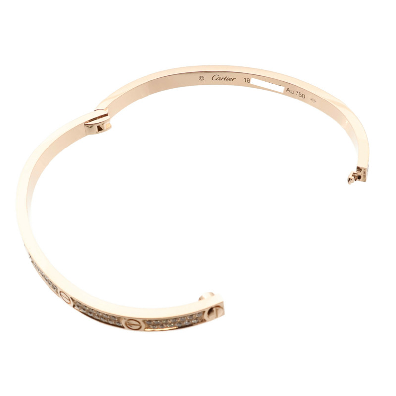 CARTIER 18K玫瑰金Love Bangle SM Paved鑽石手鐲Cartier#16-8