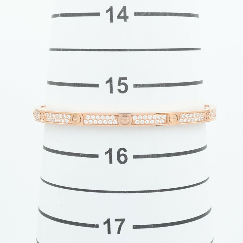 CARTIER 18K玫瑰金Love Bangle SM Paved鑽石手鐲Cartier#16-9