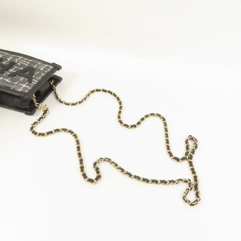 CHANEL Tweed/PVC Chain Shoulder肩背袋-4