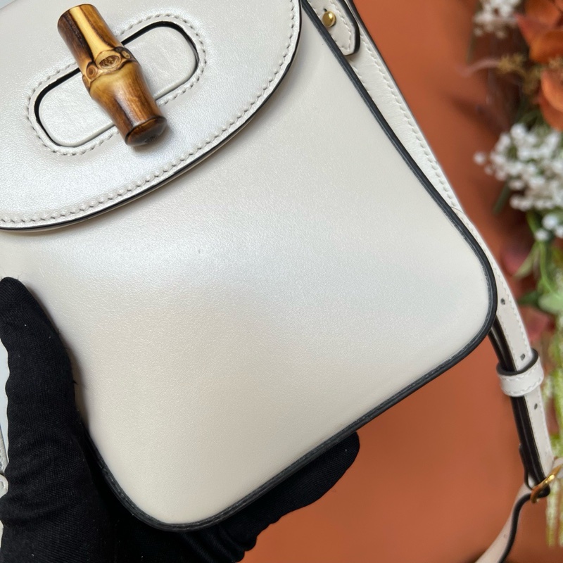 古馳/Gucci Baboo系列斜挎雙肩白色竹節包-3