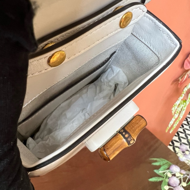 古馳/Gucci Baboo系列斜挎雙肩白色竹節包-8
