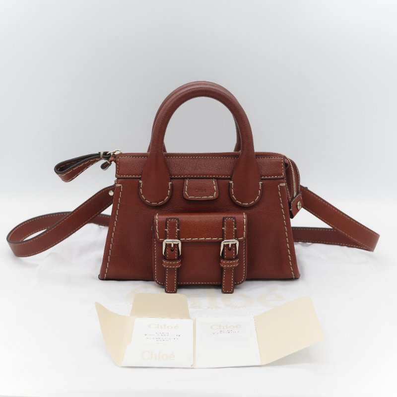 Chloé 蔻依 紅棕色 牛皮 手提包 斜挎包-0
