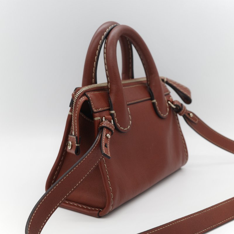 Chloé 蔻依 紅棕色 牛皮 手提包 斜挎包-5