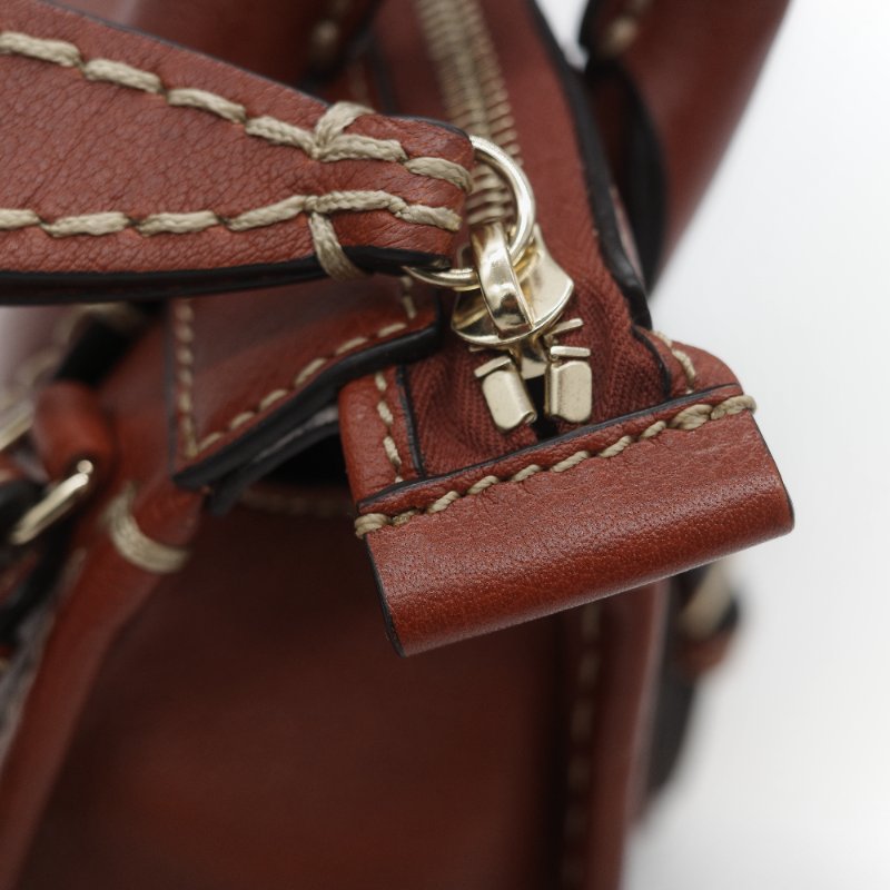 Chloé 蔻依 紅棕色 牛皮 手提包 斜挎包-23