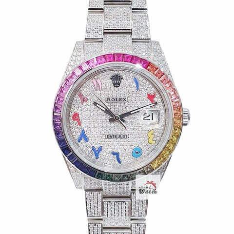 【大眾名錶】ROLEX勞力士 126300 Datejust 2025/01 後加虹彩鑽圈/滿天星彩虹中東時標面盤 後加鑽帶/鑽腳 B1250
