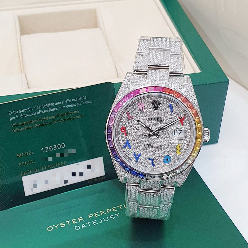 【大眾名錶】ROLEX勞力士 126300 Datejust 2025/01 後加虹彩鑽圈/滿天星彩虹中東時標面盤 後加鑽帶/鑽腳 B1250-1