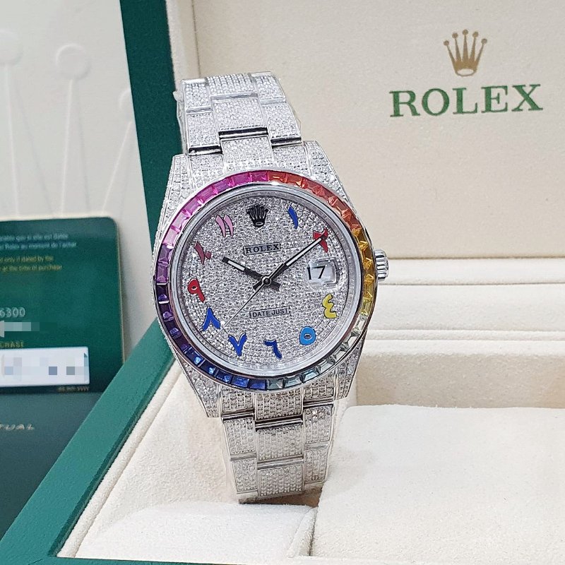 【大眾名錶】ROLEX勞力士 126300 Datejust 2025/01 後加虹彩鑽圈/滿天星彩虹中東時標面盤 後加鑽帶/鑽腳 B1250-3