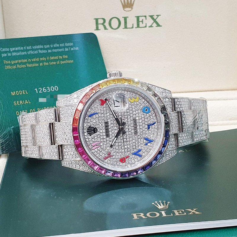 【大眾名錶】ROLEX勞力士 126300 Datejust 2025/01 後加虹彩鑽圈/滿天星彩虹中東時標面盤 後加鑽帶/鑽腳 B1250-4