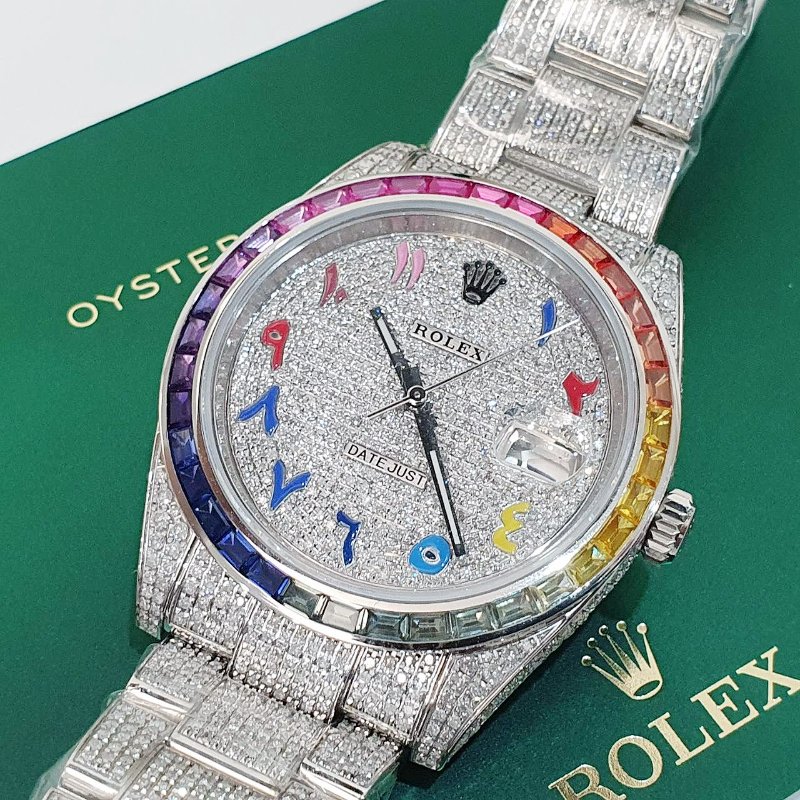 【大眾名錶】ROLEX勞力士 126300 Datejust 2025/01 後加虹彩鑽圈/滿天星彩虹中東時標面盤 後加鑽帶/鑽腳 B1250-8