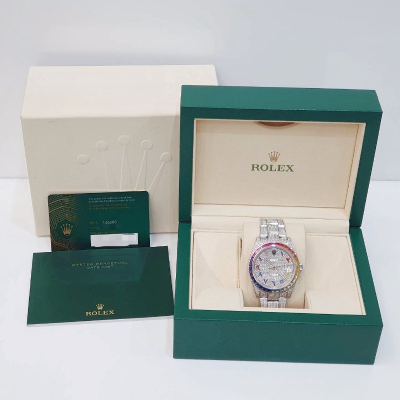 【大眾名錶】ROLEX勞力士 126300 Datejust 2025/01 後加虹彩鑽圈/滿天星彩虹中東時標面盤 後加鑽帶/鑽腳 B1250-9