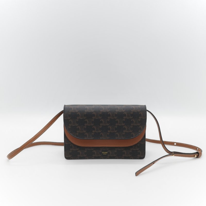 Celine 思琳 TRIOMPHE 經典棕色花紋 WOC 斜挎包-1