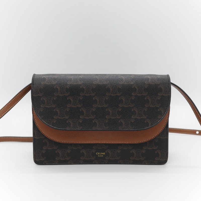 Celine 思琳 TRIOMPHE 經典棕色花紋 WOC 斜挎包-2