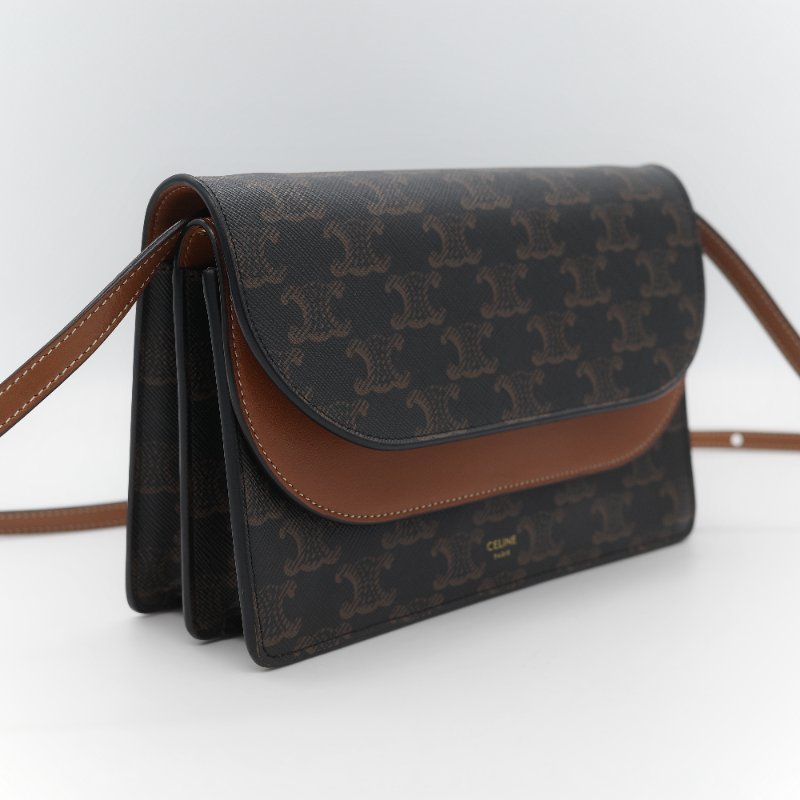 Celine 思琳 TRIOMPHE 經典棕色花紋 WOC 斜挎包-3