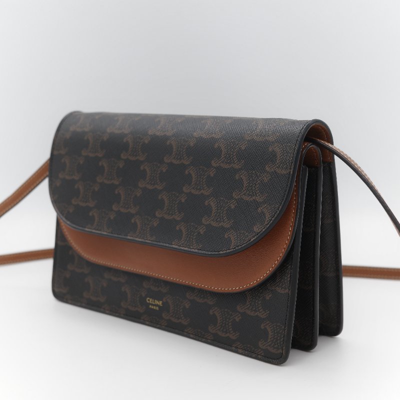 Celine 思琳 TRIOMPHE 經典棕色花紋 WOC 斜挎包-4