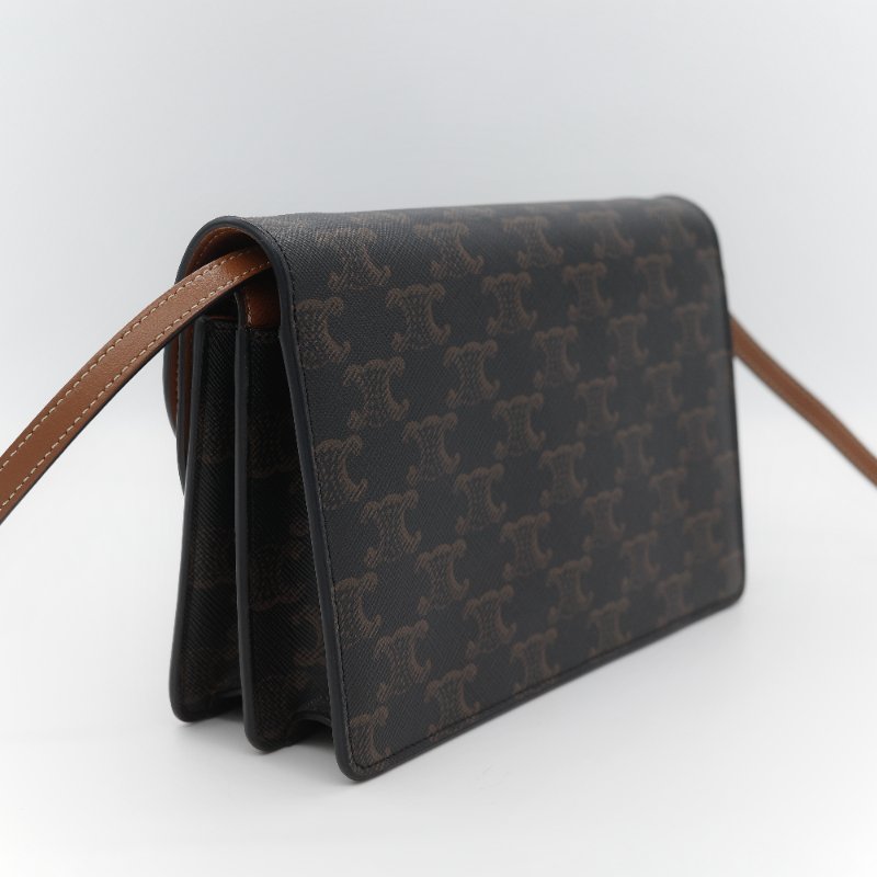 Celine 思琳 TRIOMPHE 經典棕色花紋 WOC 斜挎包-6