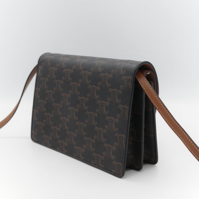 Celine 思琳 TRIOMPHE 經典棕色花紋 WOC 斜挎包-7