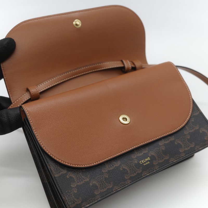 Celine 思琳 TRIOMPHE 經典棕色花紋 WOC 斜挎包-13