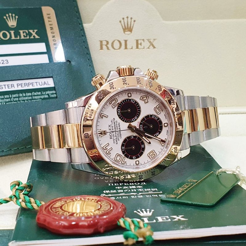 【大眾名錶】ROLEX勞力士 116523 Daytona半金迪通拿 2015/04 絕版白熊貓賽車面盤 尾期藍色夜光 底蓋原廠貼紙 B1251-4