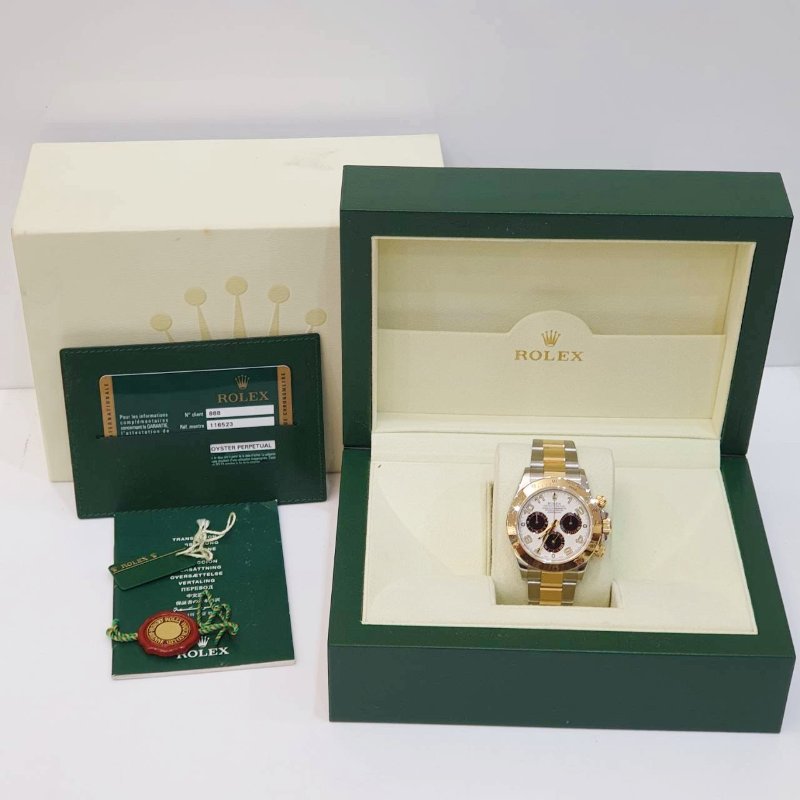 【大眾名錶】ROLEX勞力士 116523 Daytona半金迪通拿 2015/04 絕版白熊貓賽車面盤 尾期藍色夜光 底蓋原廠貼紙 B1251-9