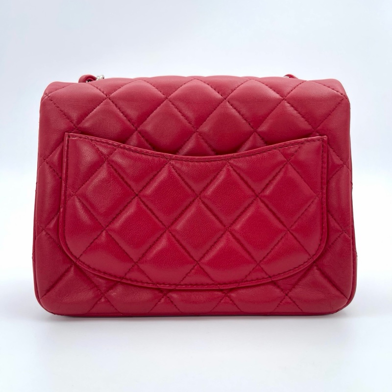 「JL精品代購」香奈兒紅色銀扣羊皮cf方胖子-3