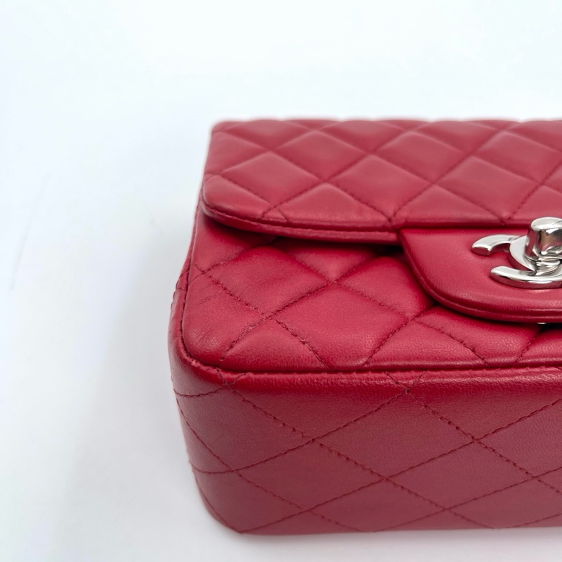 「JL精品代購」香奈兒紅色銀扣羊皮cf方胖子-6