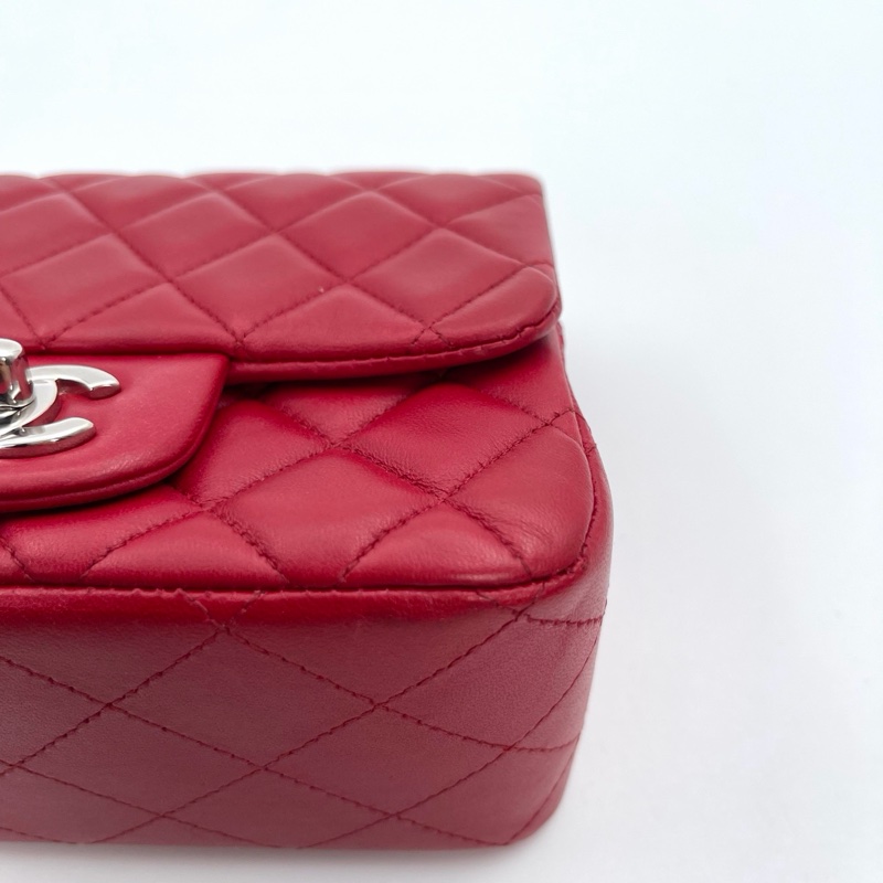 「JL精品代購」香奈兒紅色銀扣羊皮cf方胖子-7