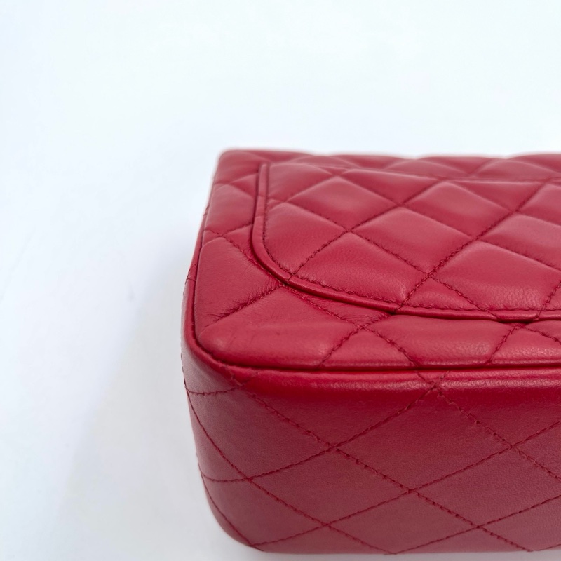 「JL精品代購」香奈兒紅色銀扣羊皮cf方胖子-10