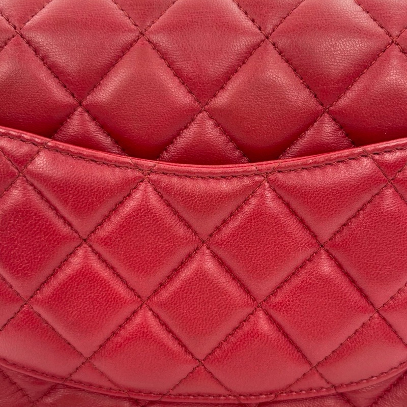 「JL精品代購」香奈兒紅色銀扣羊皮cf方胖子-12