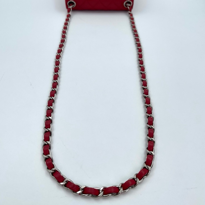 「JL精品代購」香奈兒紅色銀扣羊皮cf方胖子-15