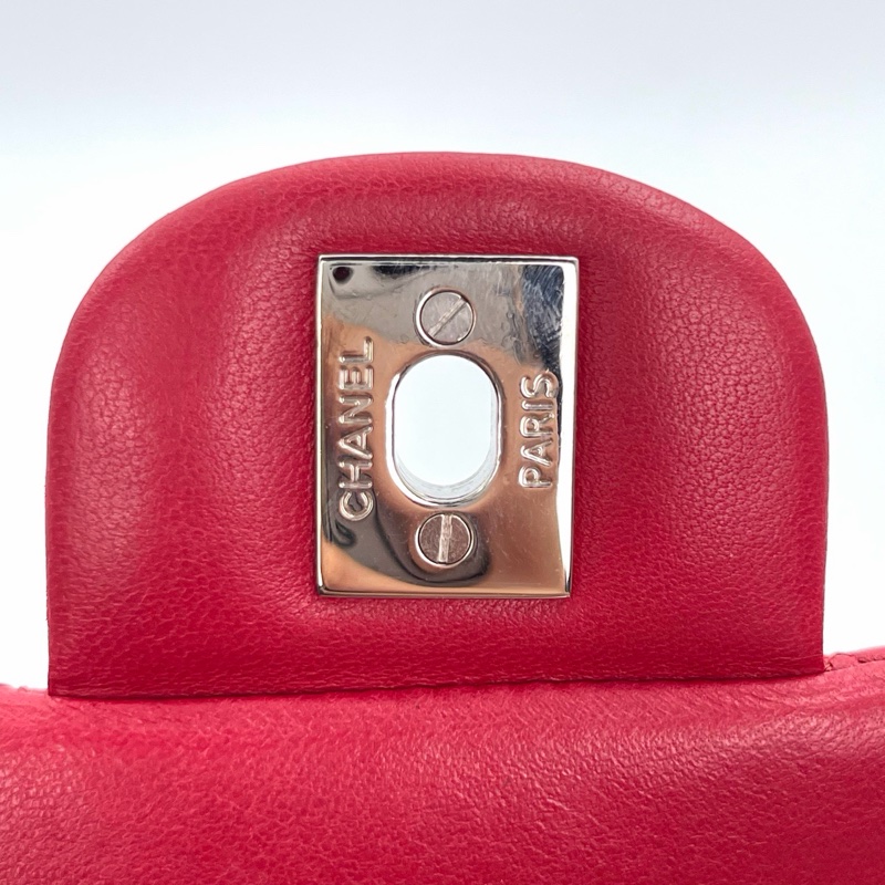 「JL精品代購」香奈兒紅色銀扣羊皮cf方胖子-21