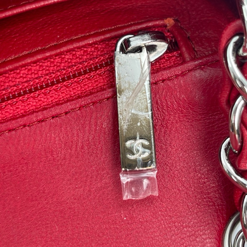 「JL精品代購」香奈兒紅色銀扣羊皮cf方胖子-23