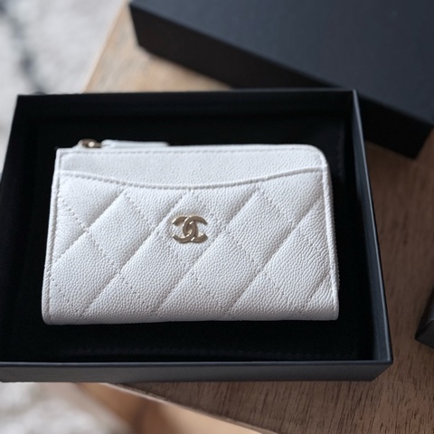 Chanel 白色L型拉鏈卡夾零錢包 全新全配