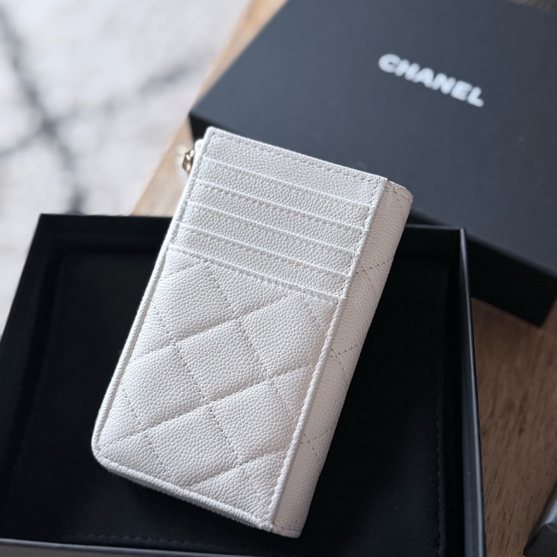 Chanel 白色L型拉鏈卡夾零錢包 全新全配-3