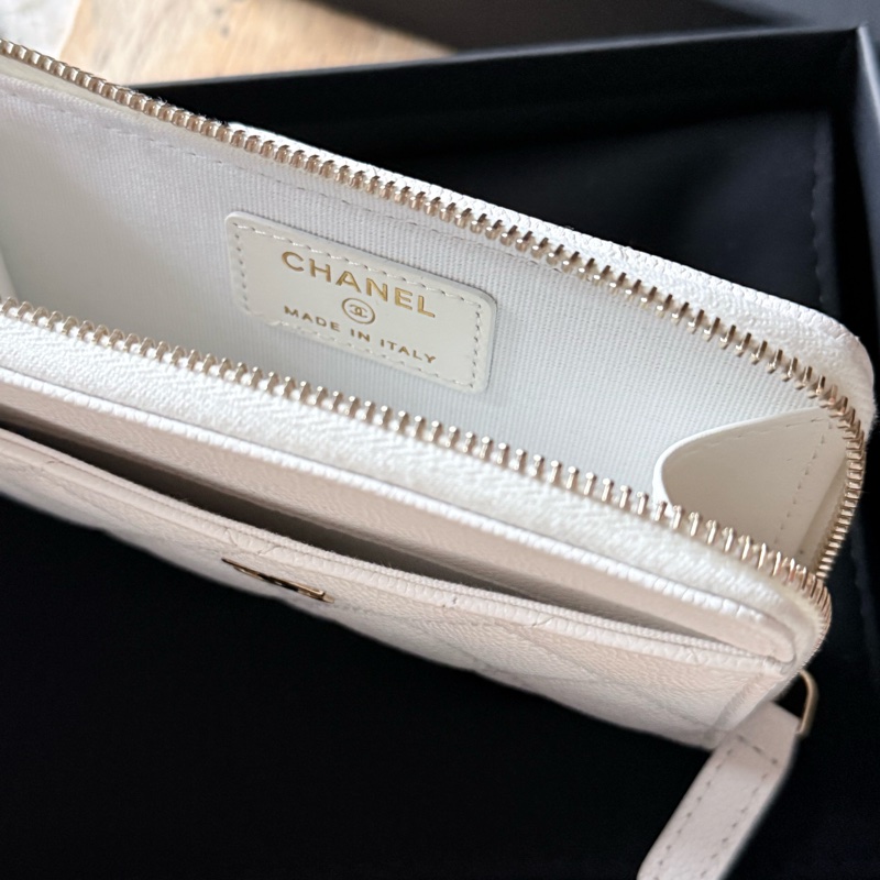 Chanel 白色L型拉鏈卡夾零錢包 全新全配-4