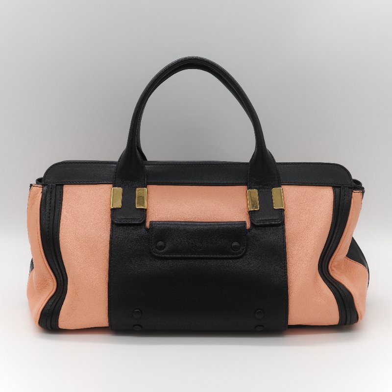 Chloé 蔻依 粉橘色 黑色牛皮 手提包 斜挎包-1