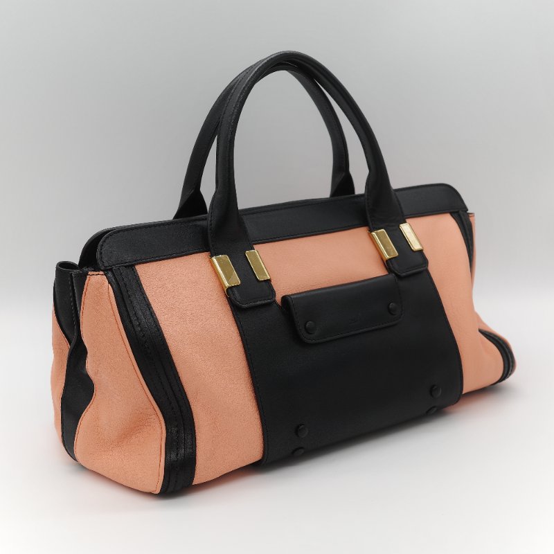 Chloé 蔻依 粉橘色 黑色牛皮 手提包 斜挎包-2