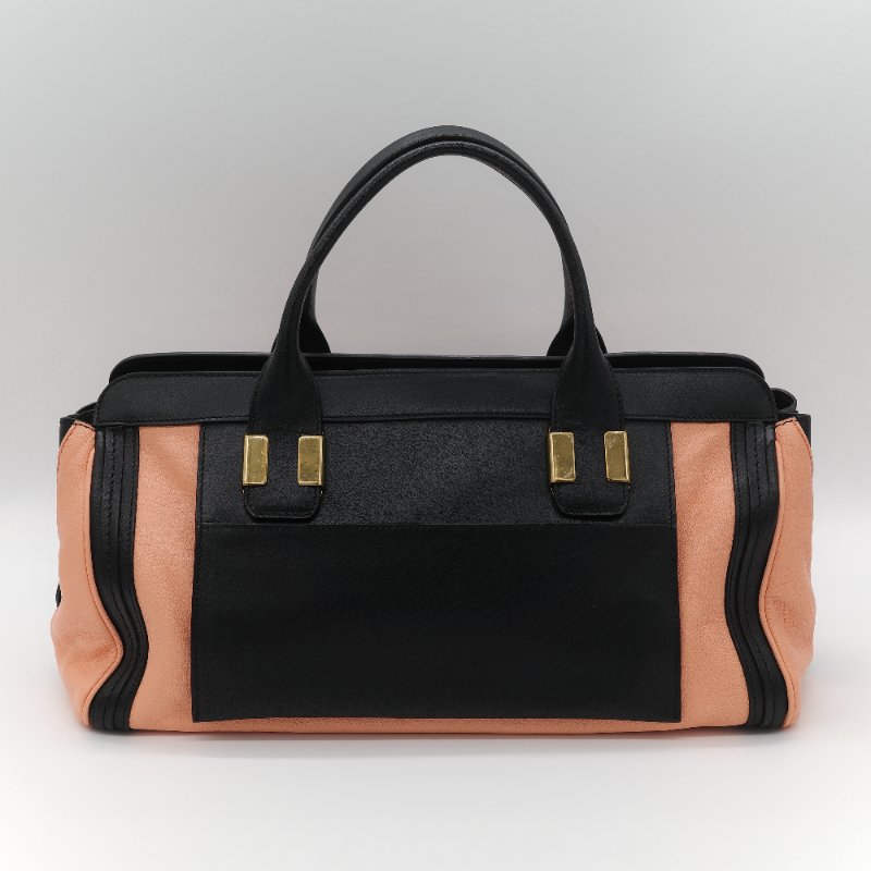 Chloé 蔻依 粉橘色 黑色牛皮 手提包 斜挎包-4