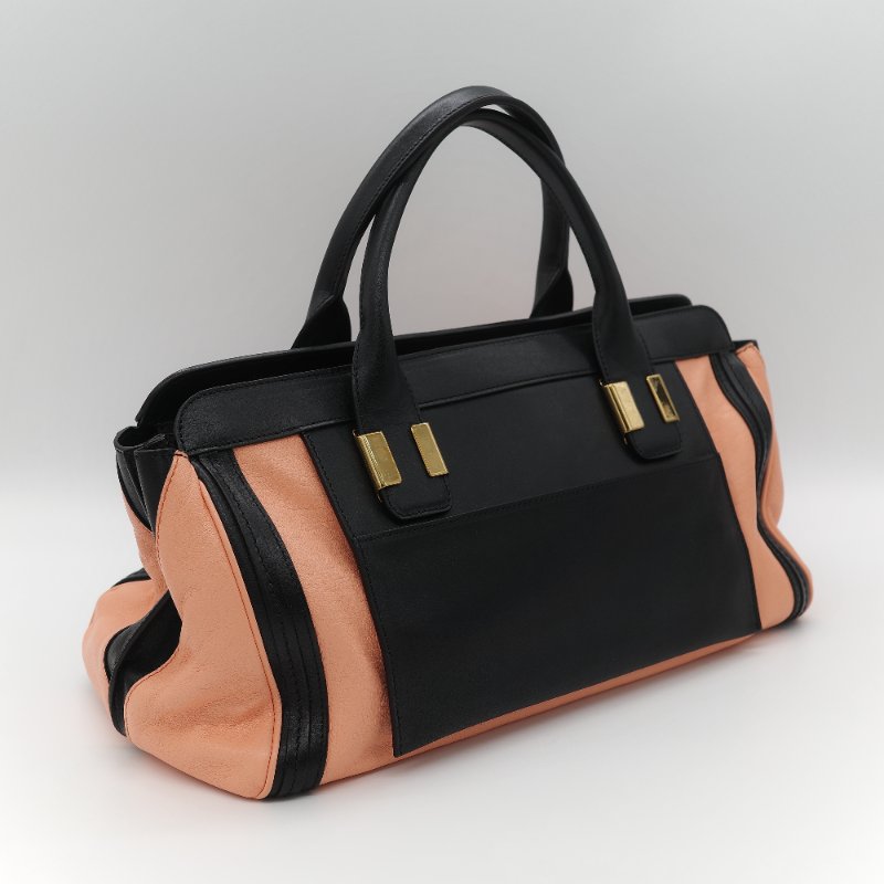 Chloé 蔻依 粉橘色 黑色牛皮 手提包 斜挎包-5