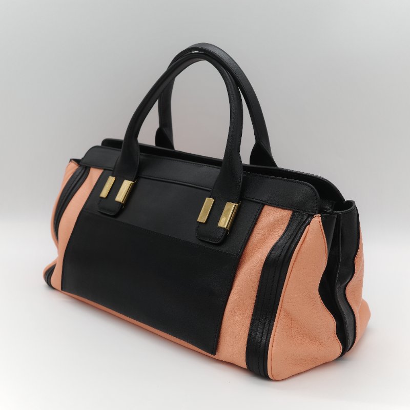 Chloé 蔻依 粉橘色 黑色牛皮 手提包 斜挎包-6