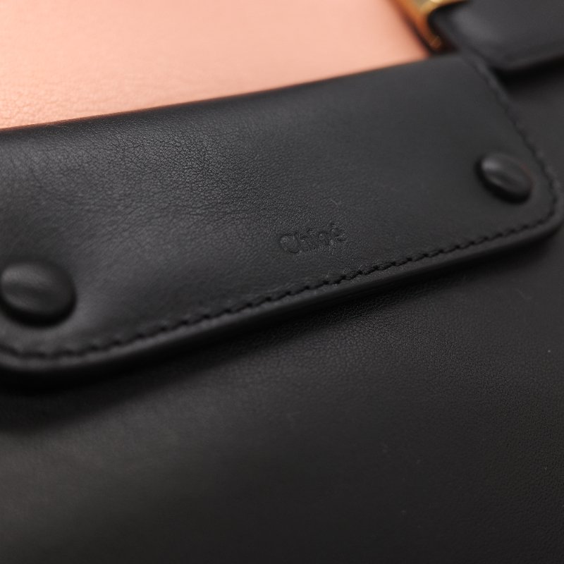 Chloé 蔻依 粉橘色 黑色牛皮 手提包 斜挎包-17