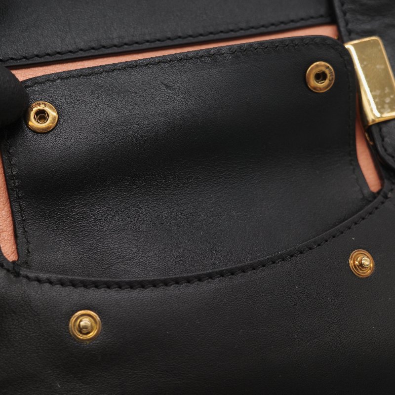 Chloé 蔻依 粉橘色 黑色牛皮 手提包 斜挎包-50