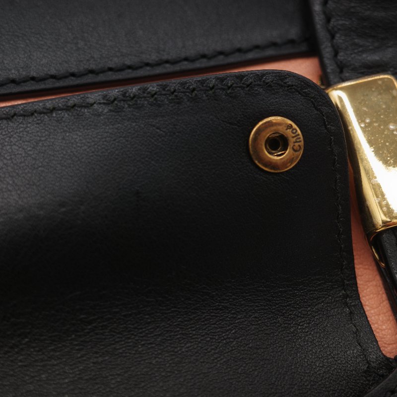 Chloé 蔻依 粉橘色 黑色牛皮 手提包 斜挎包-51