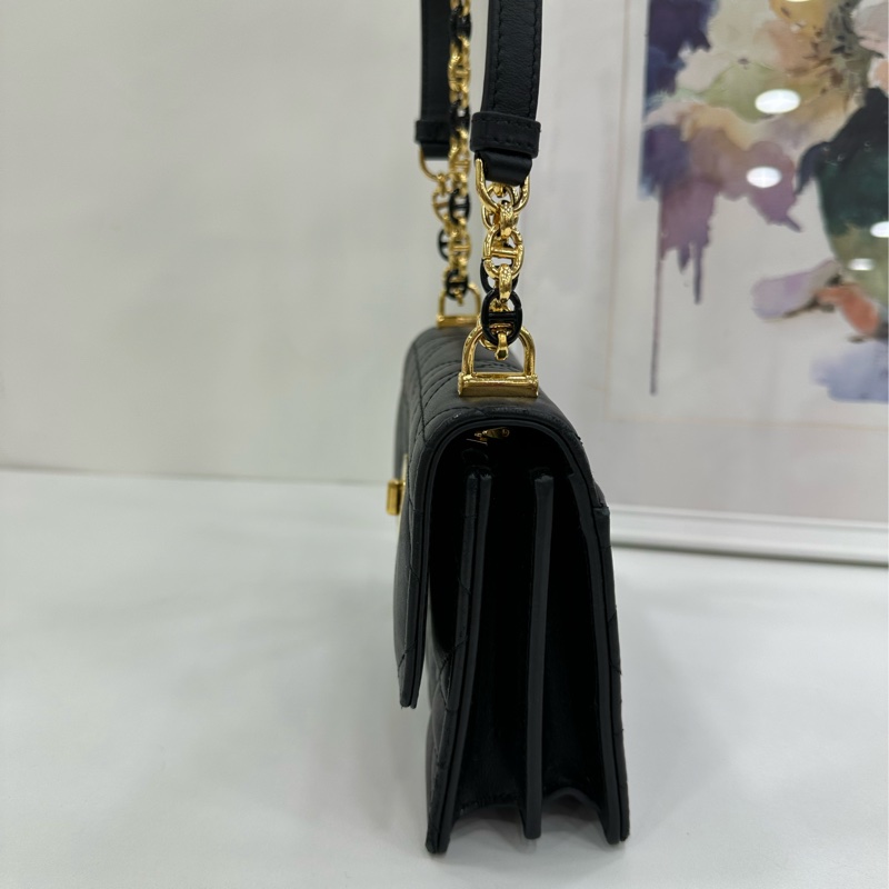 Dior/迪奧 Miss Caro 新款 黑金琺瑯鏈條包 尺寸18*12*5.5cm,黑色羊皮菱格紋 金色鏈條-4