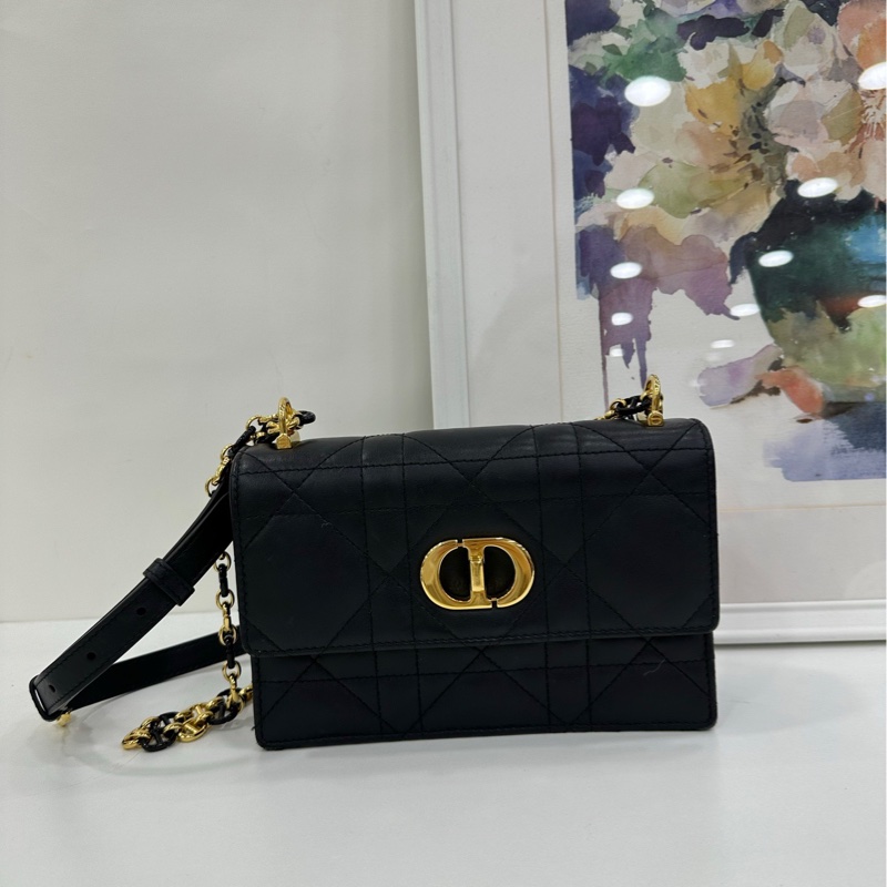 Dior/迪奧 Miss Caro 新款 黑金琺瑯鏈條包 尺寸18*12*5.5cm，黑色羊皮菱格紋 金色鏈條-1