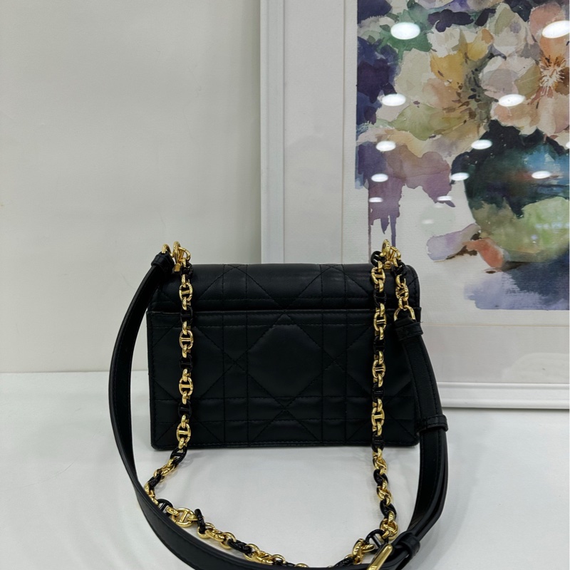 Dior/迪奧 Miss Caro 新款 黑金琺瑯鏈條包 尺寸18*12*5.5cm，黑色羊皮菱格紋 金色鏈條-2
