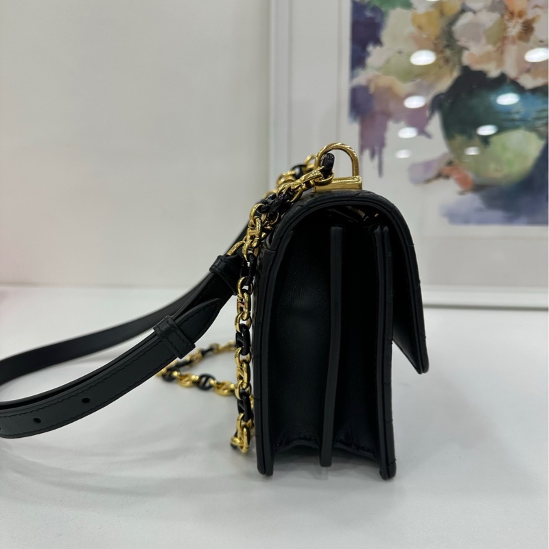 Dior/迪奧 Miss Caro 新款 黑金琺瑯鏈條包 尺寸18*12*5.5cm，黑色羊皮菱格紋 金色鏈條-3