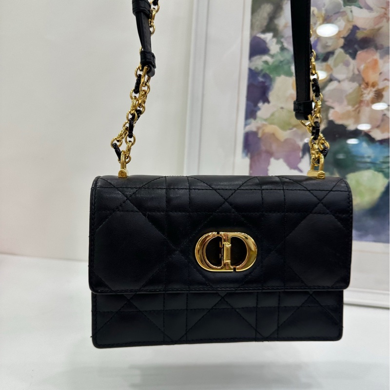 Dior/迪奧 Miss Caro 新款 黑金琺瑯鏈條包 尺寸18*12*5.5cm，黑色羊皮菱格紋 金色鏈條-6