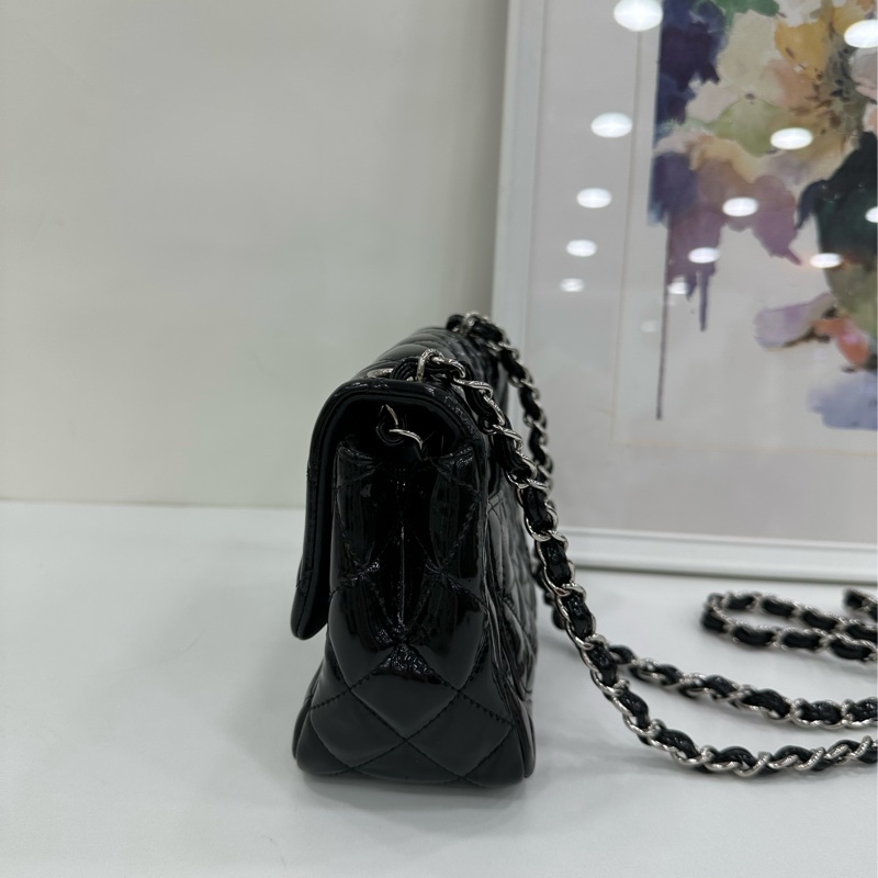 Chanel 香奈兒 黑銀漆皮方胖子鏈包16開-4